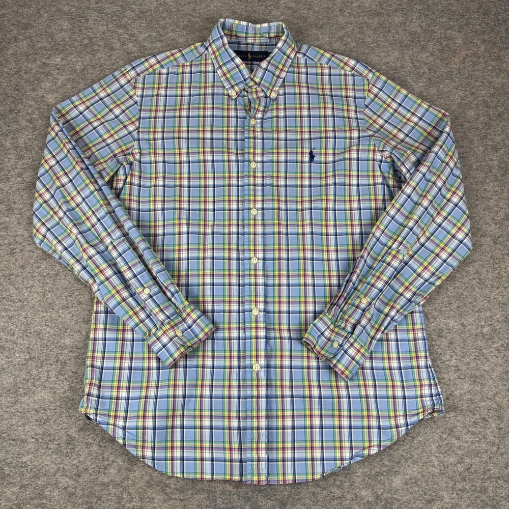 Ralph Lauren Button Down Shirt Long Sleeve Colorful Plaid Mens Medium M